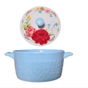 Pioneer Woman, Sweet Rose, mini, floral, blue stoneware casserole dish with lid!